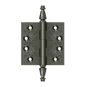 DELTANA 3-1/2" x 3-1/2" Ornate Square Corner Solid Brass Hinge