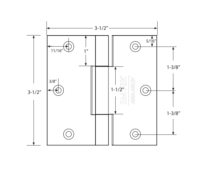 EMTEK Square Barrel Solid Brass Heavy Duty Hinges (Pair)